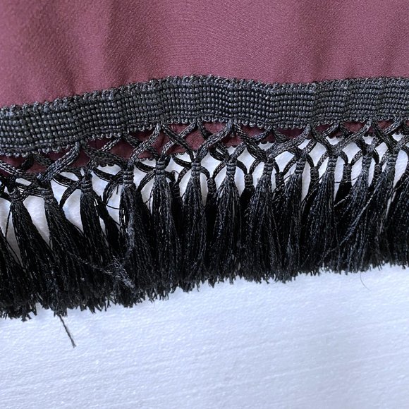 Zara Women's Size Small Burgundy High Mock Neck Tassel Fringe Hem Tunic Top - Picture 8 of 9